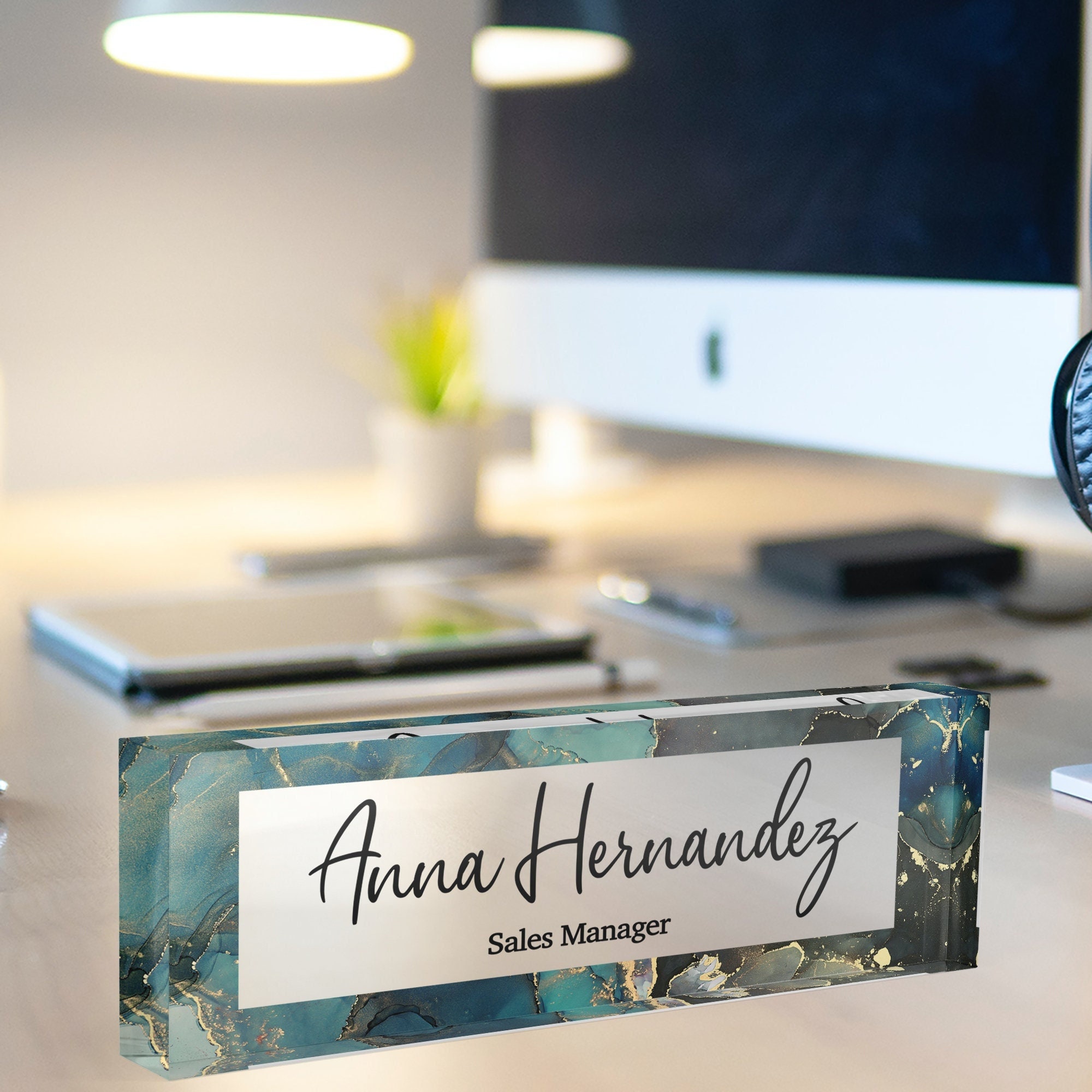 Desk Name Plate Marble Design Name Plate Personalized Etsy
