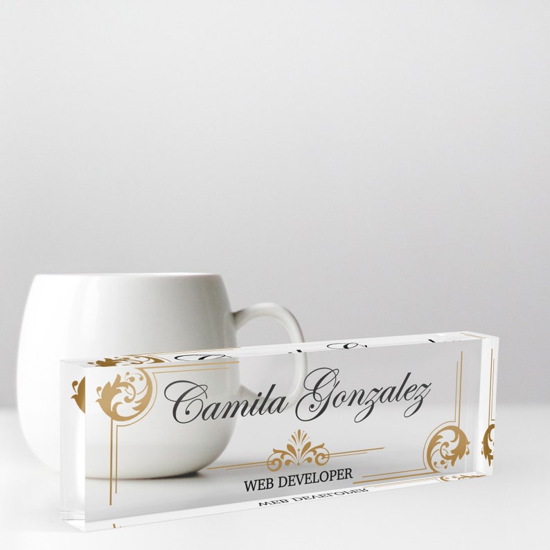 Desk Name Plate Gold Acrylic Name Plate Personalized Etsy