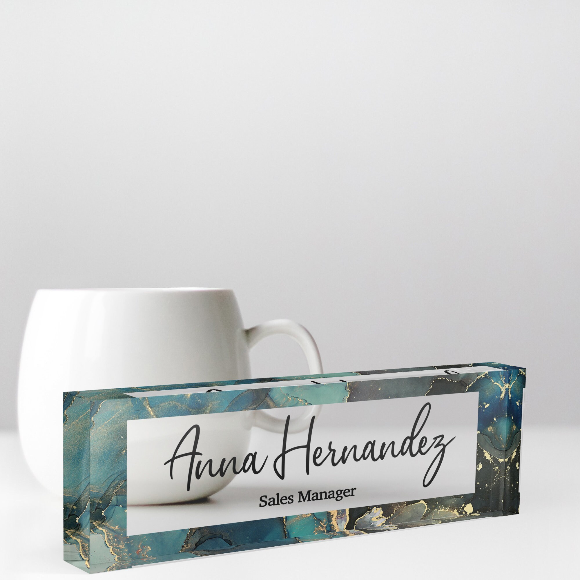 Desk Name Plate Marble Design Name Plate Personalized Etsy