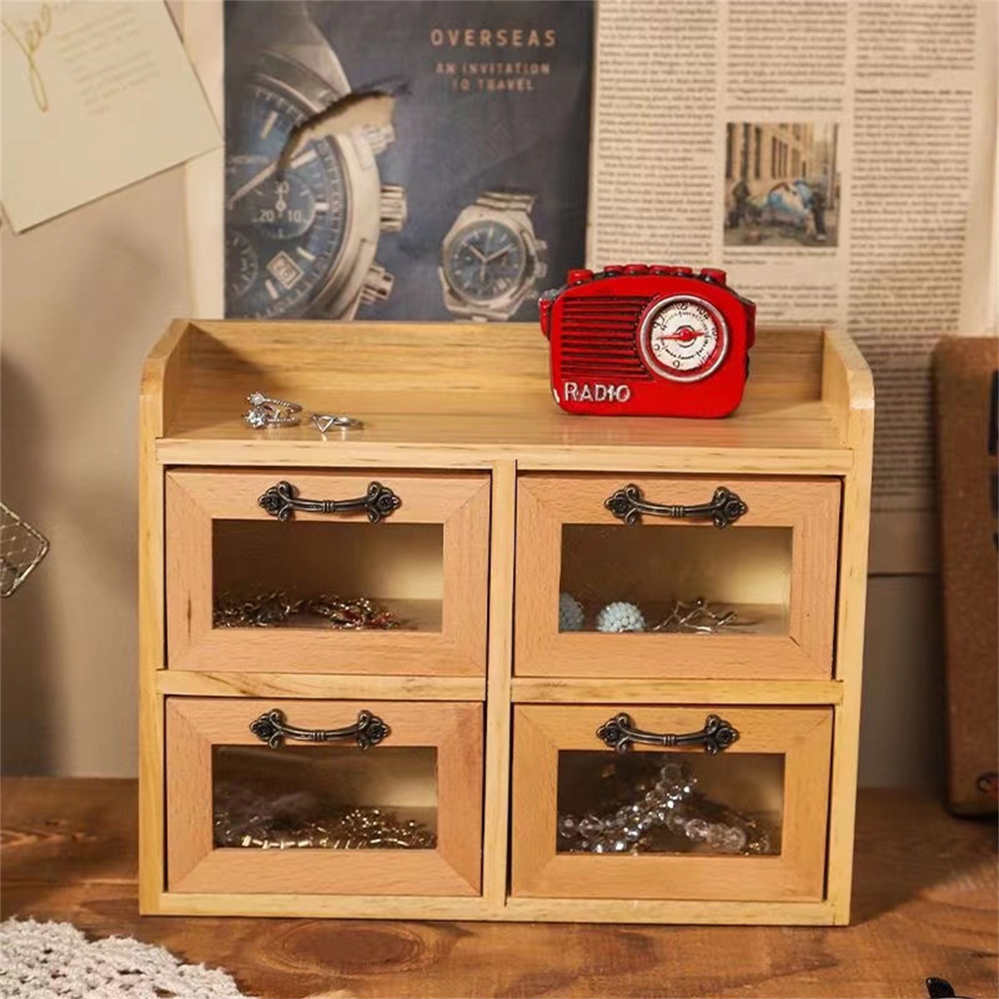  YRHH Small Wooden Desk Storage Box with Drawers