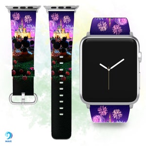 Musse Pigg Apple Watch-armband, Disney Castle PU-läderarmband