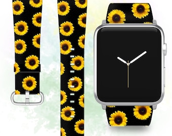 Sunflower Apple Watch Band: Floral Print PU Leather iWatch Strap
