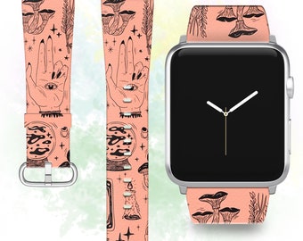 Bracelet Apple Watch sorcellerie : design mystique d'Halloween, cuir PU