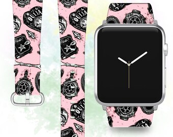 Bracelet Apple Watch sorcellerie : bracelet Halloween iWatch, cuir PU