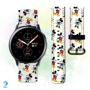 Correa de piel sintética para Galaxy Watch 3, 4, 5, 6 y 7 Pro de Minnie Mouse, Mickey Mouse Active 2 de 40 mm, 42 mm, 44 mm, 45 mm y 46 mm, Disney Watch 4 Gear S2 S3 Sport 20 y 22