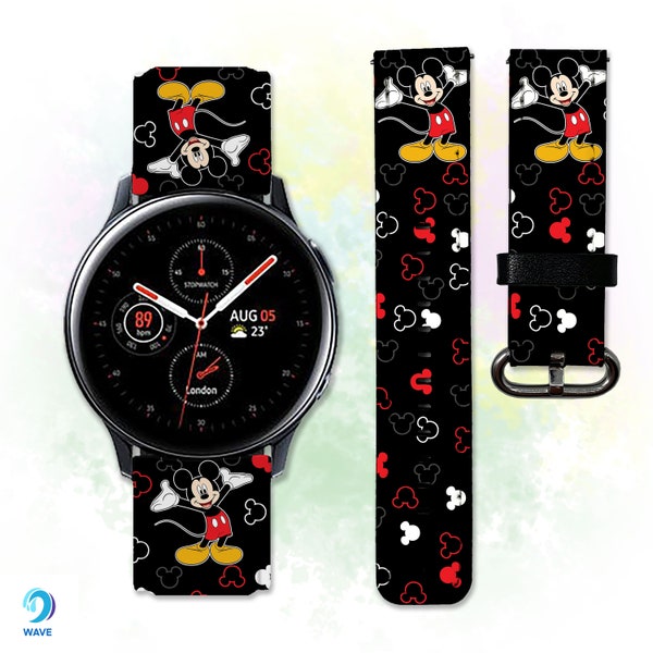 Disney  Galaxy Watch 3 4 5 6 Pro Active 2 40mm 42mm 44mm 45mm 46mm Frontier Mickey Mouse Samsung Watch 4 Gear S2 S3 Sport 20 22mm PU leather