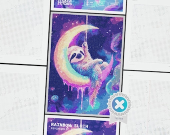 Rainbow Sloth Cross Stitch Pattern: Modern Full Art Embroidery (PDF Download