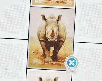 Rhino Cross Stitch Pattern | Full art pattern | DMC Floss chart | Modern Cross stitch | PDF download | Poster embroidery | 30 colors