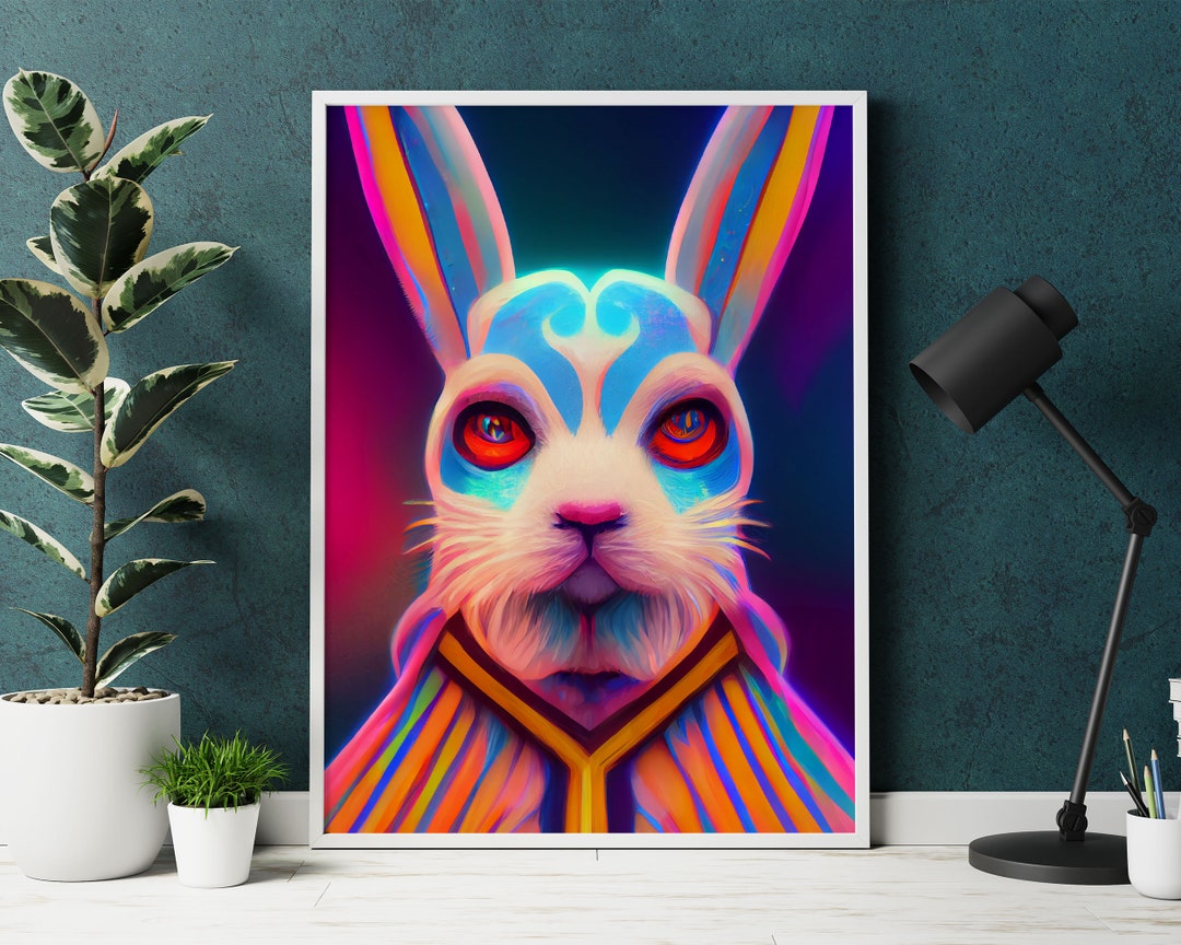 Psychedelic Rabbit Poster Trippy Poster Acid Lion Art Etsy