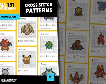 151 Pokemon Cross stitch patterns | Kanto Region Collection | Pokemon Pixel Art | Cross Stitch templates | Embroidery patterns