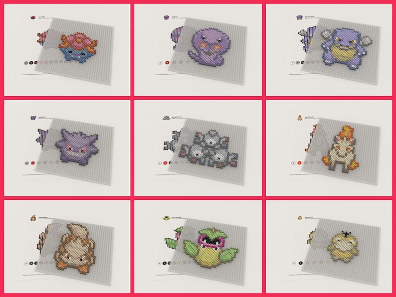 Complete set of Kanto Pokemon Perler patterns for DIY projects