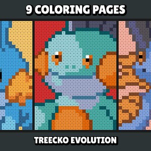Treecko Colouring In Color by Numbers | Hoenn Starter Pokemon | Pixel Painting | Coloring ...