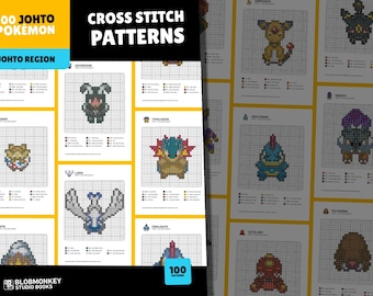 100 Pokemon Cross stitch patterns | Johto Region Collection | Pokemon Pixel Art | Cross Stitch templates | Embroidery patterns
