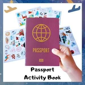Cahier d'activités Passeport amusant pour enfants - Explorez 18 pays, apprentissage avec des vidéos et des chansons, apprentissage des langues et coloriage, 5 pages d'autocollants