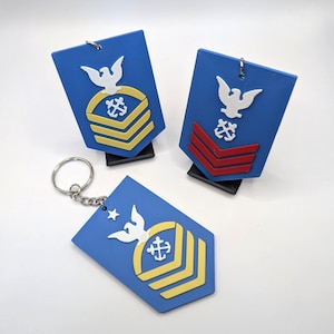 US Navy / Royal Navy Rank Keyring | Personalised Petty Officer, Chief, Seaman Insignia | Sailor Gift, Veteran