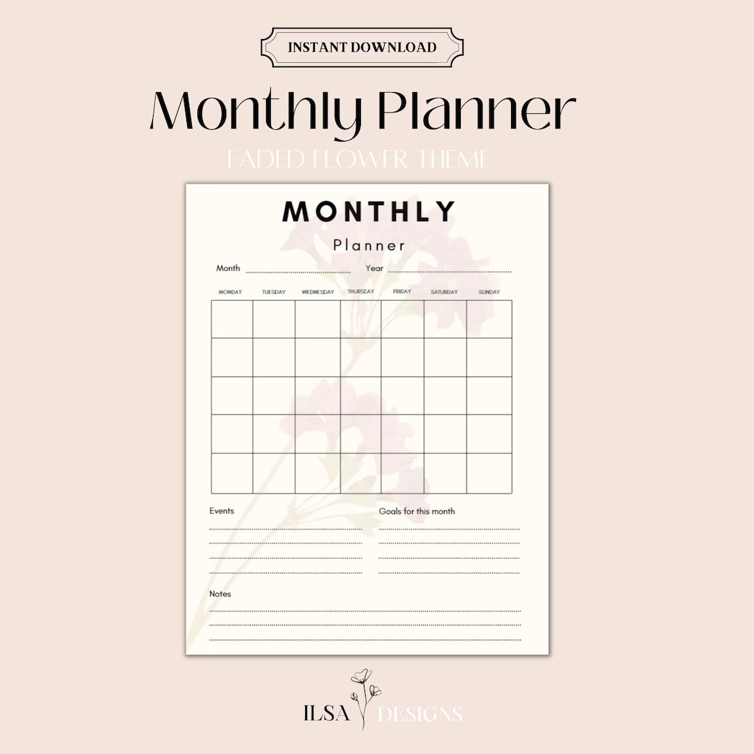 Monthly Printable & Digital Planner Undated Productivity - Etsy