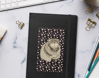 Fluffy Cat Hardcover Notebook: Kawaii Stationery, Pink Hearts
