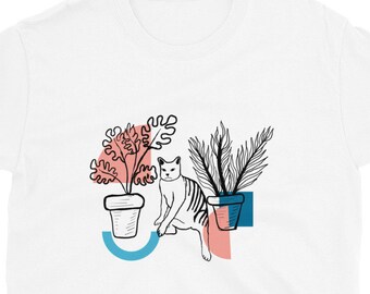 Grumpy Cat & Plants T-Shirt: 100% Cotton Cat Lover Tee