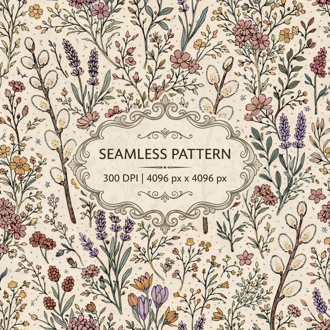 Seamless Botanical Pattern, Vintage Wildflower Floral Digital Paper ...