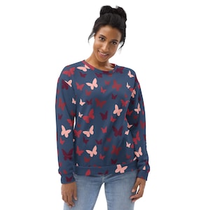 Butterfly Print Sweatshirt: Eco-Friendly Fleece Pullover