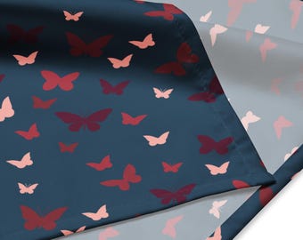 Butterfly Print Bandana – Dark Blue Boho Recycled Polyester Head Scarf (UPF50+)