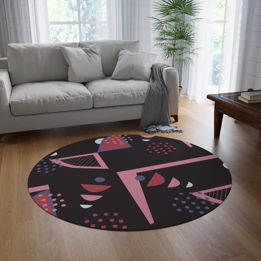 Abstract Forms Brown Round Rug, Modern Geometric Round Rug – 60 ...