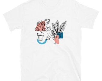 Grumpy Cat & Plants T-Shirt: 100% Cotton Cat Lover Tee
