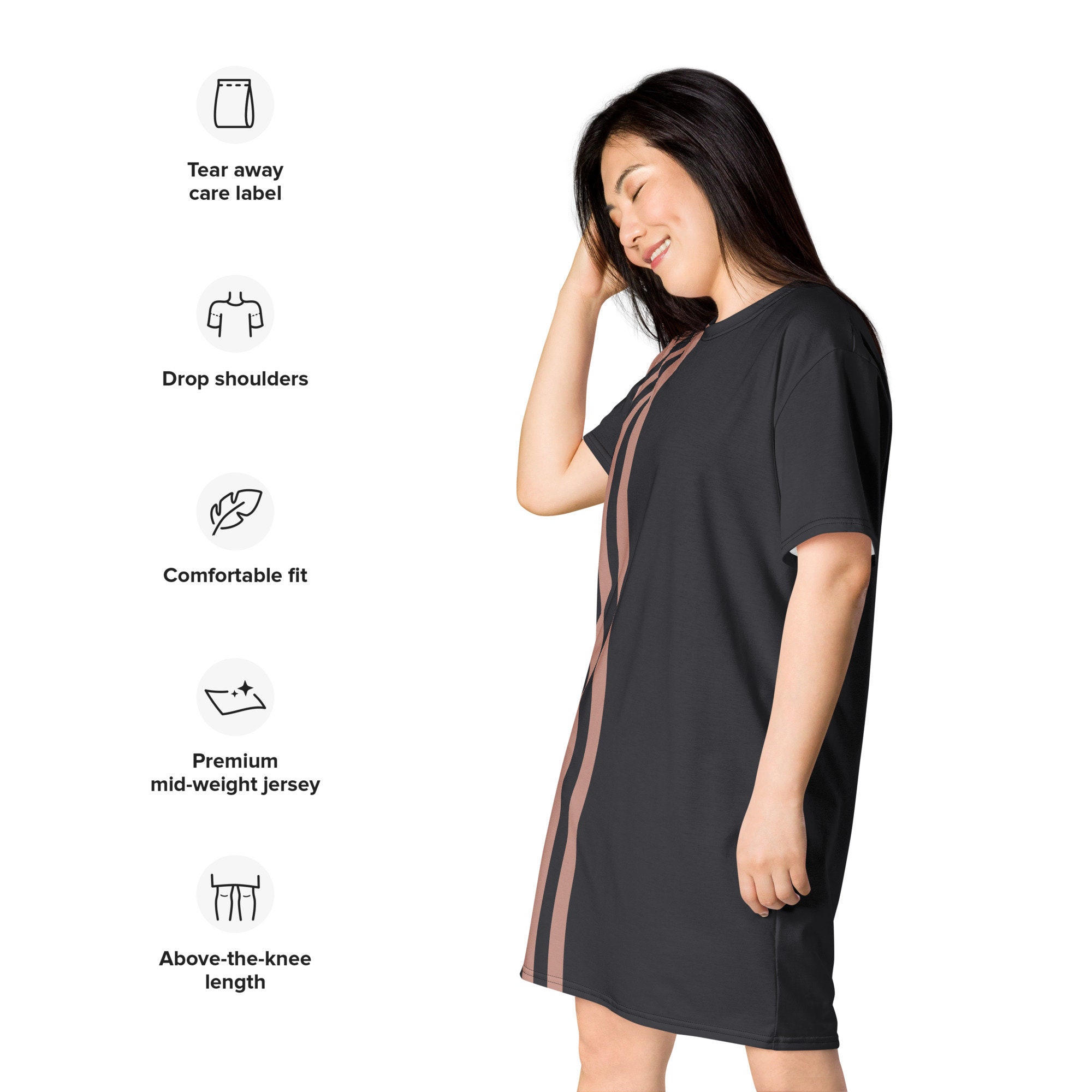 Open Shoulders Stripped T-Shirt Dress