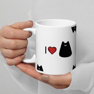 I Love Cats Mug - Cute Black Cat Coffee Mug - Perfect Gift for Cat Lovers - 11oz & 15oz Ceramic Mug for Cat Moms and Dads