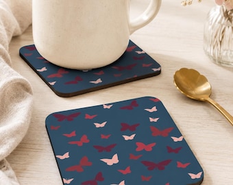 Dark Blue Butterfly Cork Coaster for Coffee Table