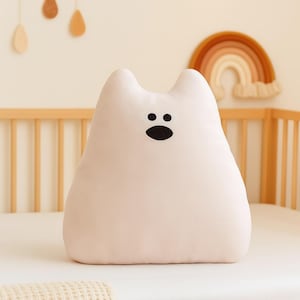Minimalist Plush Toy – Cute Neutral Soft Pillow – Aesthetic Scandi Baby Room Decor – Kawaii Blob Cat Plush