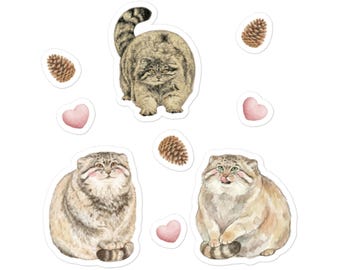 Pallas Cat Sticker Pack, Chubby Manul Die-Cut Vinyl Decal, Waterproof Matte Nature Sticker