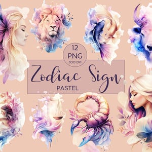 Clipart l Zodiac Signs l Pastell l Aquarell l Watercolor l Clipart Bundle l Clip art I PNG I kommerzielle Nutzung