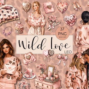 Clipart l Amore selvaggio Leone l San Valentino l Amore l Acquerello l Pacchetto clipart l Clip art I PNG I Uso commerciale