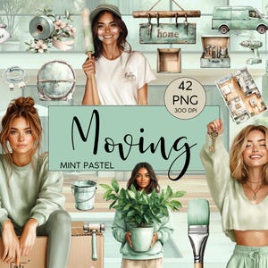 Clipart l Moving Mint Pastel l Aquarell l Watercolor l Clipart Bundle l Clip art I PNG I kommerzielle Nutzung