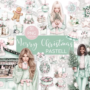 Clipart l Merry Christmas Pastell l Watercolor l Aquarell l Winter l Clipart Bundle l Clip art I PNG I kommerzielle Nutzung