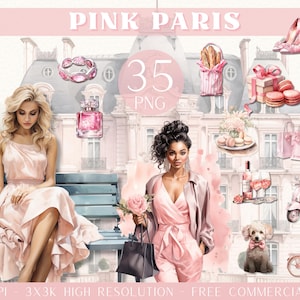 Aquarelle Rose Paris I Clipart Bundle I Clip art I Français I PNG I Utilisation commerciale