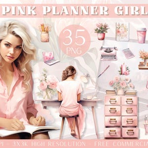Acquerello Rosa Planner Ragazza I Clipart Bundle I Clip art I Budget I Pastello I PNG I uso commerciale