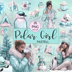 Clipart l Polar Girl l Pastell l Winter l Aquarell l Watercolor l Clipart Bundle l Clip art I PNG I kommerzielle Nutzung
