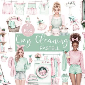 Clipart l Cozy Cleaning Pastell l Watercolor l Laundry l Clipart Bundle l Clip art I PNG I kommerzielle Nutzung