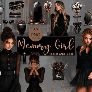 Clipart l Memory Girl l Black and Gold l Black Friday l Watercolor l Clipart Bundle l Clip art I PNG I kommerzielle Nutzung