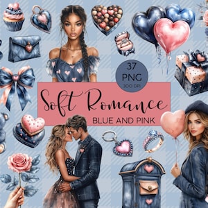 Clipart l Soft Romance l Blue and Pink l Valentine l Love l Watercolor l Clipart Bundle l Clip art I PNG I kommerzielle Nutzung