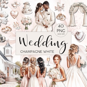 Clipart l Matrimonio l Champagne Bianco l Acquerello l Acquerello l Clipart Bundle l Clip art I PNG I uso commerciale