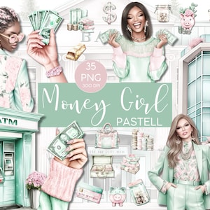 Clipart l Money Girl l Pastello l Acquerello l Acquerello l Pacchetto Clipart l Clip art I PNG I Uso commerciale