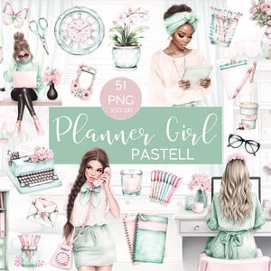 Clipart l Planner Girl Pastello l Acquerello l Budgeting l Pacchetto Clipart l Clip art I PNG I Uso commerciale