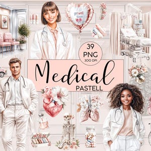 Clipart l Pastello medico l Ospedale l Infermiera l Acquerello l Acquerello l Clipart Bundle l Clip art I PNG I uso commerciale
