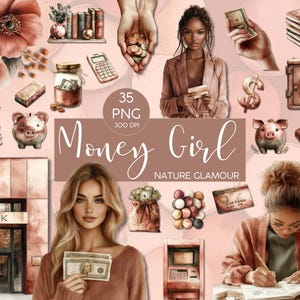 Clipart l Money Girl l Nature Glamour l Aquarelle l Aquarelle l Clipart Bundle l Clip art I PNG I utilisation commerciale