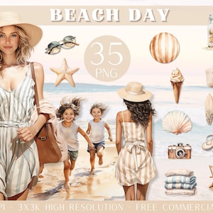 Aquarel Stranddag I Clipart Bundel I Clipart I Zomer I PNG I commercieel gebruik