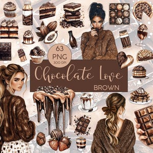 Clipart l Cioccolato Amore Marrone l Acquerello l Acquerello l Pacchetto Clipart l Clip art I PNG I Uso commerciale
