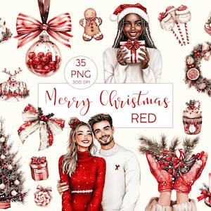 Watercolor Merry Christmas Red l Weihnachten l Clipart Bundle l Clip art I PNG I kommerzielle Nutzung
